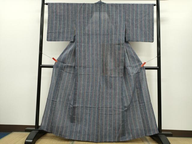 平和屋着物∴夏物　阿波しじら織　浴衣　縞　綿　逸品　CABH7866ze