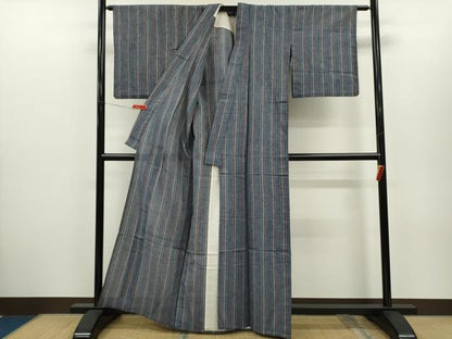 平和屋着物∴夏物　阿波しじら織　浴衣　縞　綿　逸品　CABH7866ze