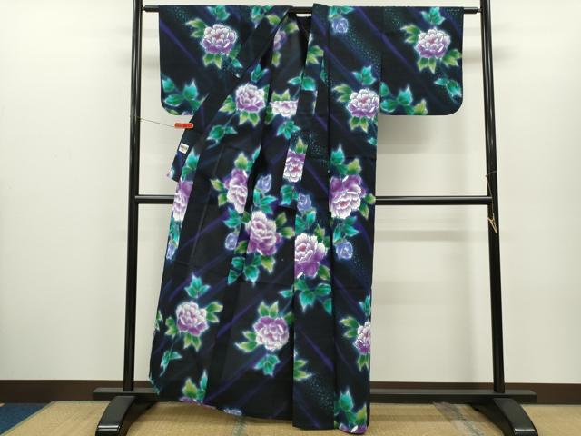 平和屋着物∴世界的ファッションデザイナー　山本寛斎　kansaiブランド　夏物　浴衣　ラメ　牡丹　綿　逸品　CABH7867ze