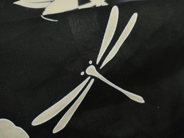 平和屋着物∴夏物　浴衣　トンボ　朝顔　黒地　綿　逸品　CABH7868ze
