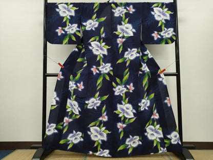 平和屋着物∴夏物　浴衣　ラメ　カトレア　銀彩　綿　逸品　CABH7869ze