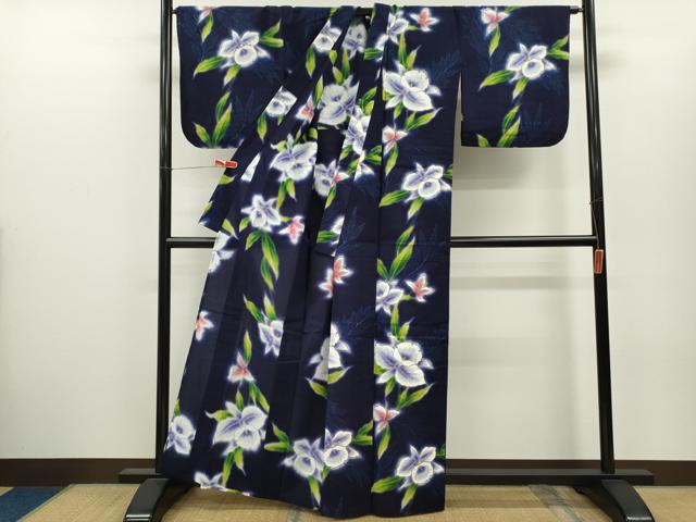 平和屋着物∴夏物　浴衣　ラメ　カトレア　銀彩　綿　逸品　CABH7869ze