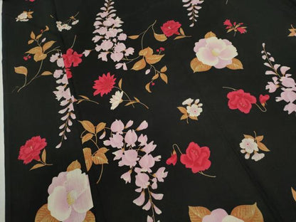 平和屋着物∴松田聖子　SEIKOMATSUDA　夏物　浴衣　草花文　黒地　日本製　綿　逸品　CABH7871ze