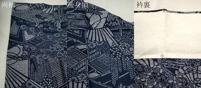平和屋着物∴夏物　浴衣　注染　御所車舞蝶草花文　手縫い　綿　逸品　CABH7879ze