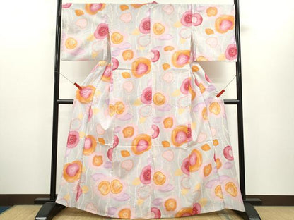 平和屋着物∴夏物　浴衣　綿紅梅　草花文　綿　逸品　CABH7880ze