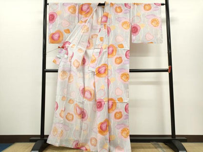 平和屋着物∴夏物　浴衣　綿紅梅　草花文　綿　逸品　CABH7880ze