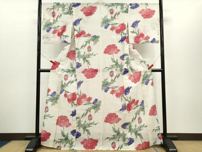 平和屋着物∴ファッションデザイナー　コシノジュンコ　夏物　浴衣　綿紅梅　草花文　綿　逸品　CABH7886ze