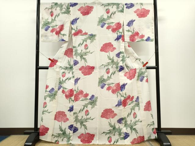平和屋着物∴ファッションデザイナー　コシノジュンコ　夏物　浴衣　綿紅梅　草花文　綿　逸品　CABH7886ze