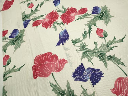 平和屋着物∴ファッションデザイナー　コシノジュンコ　夏物　浴衣　綿紅梅　草花文　綿　逸品　CABH7886ze