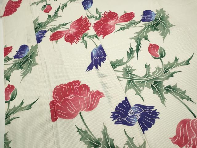 平和屋着物∴ファッションデザイナー　コシノジュンコ　夏物　浴衣　綿紅梅　草花文　綿　逸品　CABH7886ze