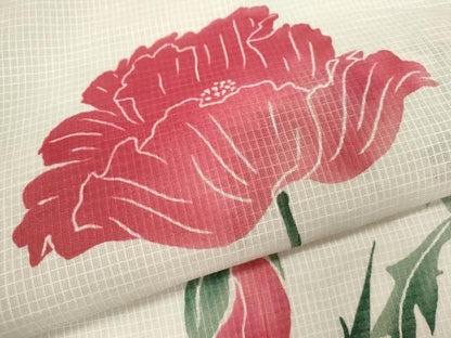 平和屋着物∴ファッションデザイナー　コシノジュンコ　夏物　浴衣　綿紅梅　草花文　綿　逸品　CABH7886ze
