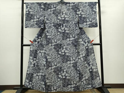 平和屋着物∴夏物　小紋・浴衣兼用　切嵌花唐草文　綿麻　逸品　CABH7888ze