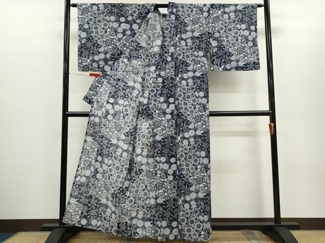 平和屋着物∴夏物　小紋・浴衣兼用　切嵌花唐草文　綿麻　逸品　CABH7888ze