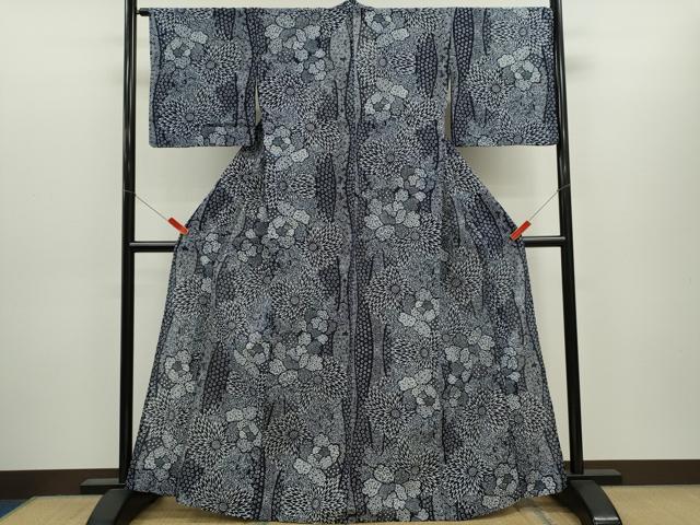 平和屋着物∴夏物　浴衣　綿絽　注染　立涌草花文　綿　逸品　CABH7891ze