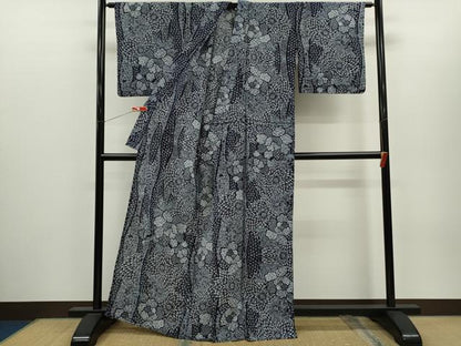 平和屋着物∴夏物　浴衣　綿絽　注染　立涌草花文　綿　逸品　CABH7891ze