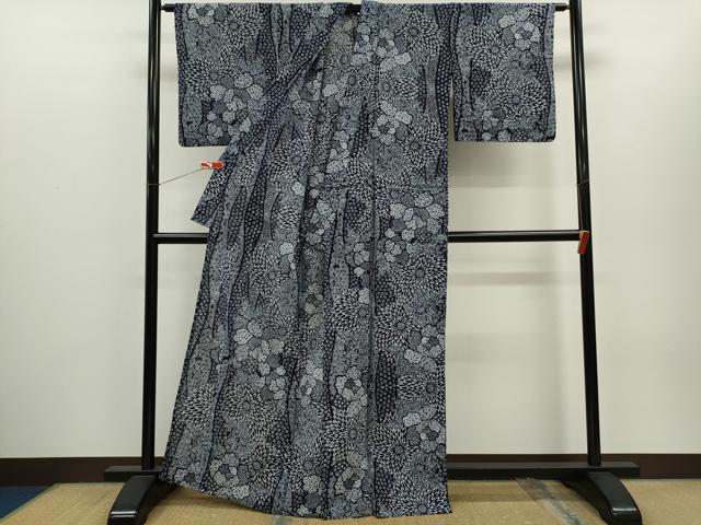平和屋着物∴夏物　浴衣　綿絽　注染　立涌草花文　綿　逸品　CABH7891ze