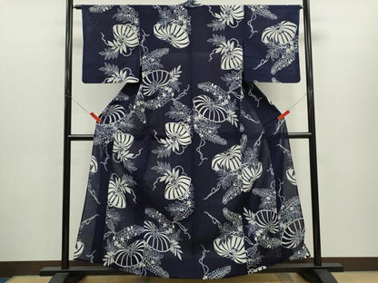 平和屋着物∴夏物　浴衣　綿紅梅　注染　花籠　手縫い　綿　逸品　CABH7896ze