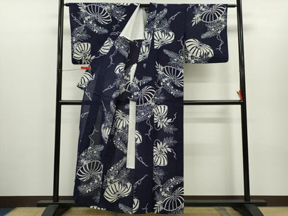 平和屋着物∴夏物　浴衣　綿紅梅　注染　花籠　手縫い　綿　逸品　CABH7896ze