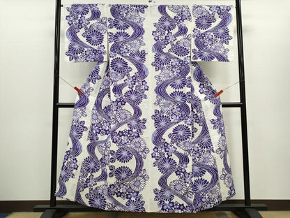 平和屋着物∴夏物　浴衣　注染　草花文　日本製　綿　逸品　CABH7899ze