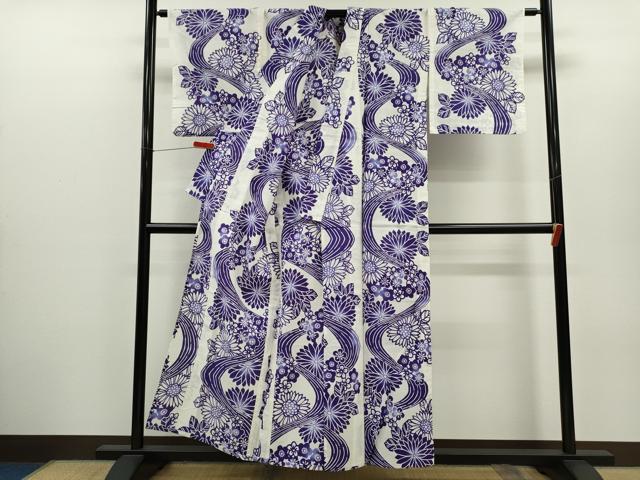 平和屋着物∴夏物　浴衣　注染　草花文　日本製　綿　逸品　CABH7899ze
