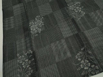平和屋着物＊夏物　小紋・浴衣兼用　絹紅梅　市松草花文　絹綿　逸品　CABH7904ze