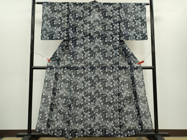 平和屋着物＊夏物　小紋・浴衣兼用　絹紅梅　紫陽花　絹綿　逸品　CABH7905ze