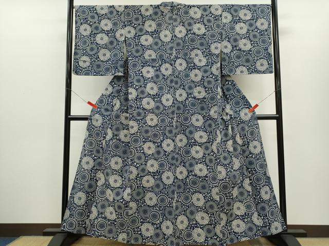 平和屋着物∴夏物　浴衣　注染　菊唐草文　手縫い　綿　逸品　未使用　CABH7907ze