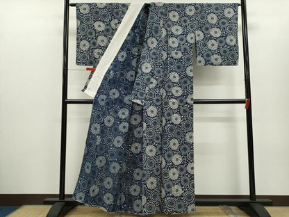 平和屋着物∴夏物　浴衣　注染　菊唐草文　手縫い　綿　逸品　未使用　CABH7907ze