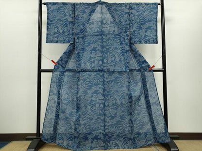 平和屋着物＊夏物　小紋・浴衣兼用　絹紅梅　草花文　絹綿　逸品　CABH7908ze