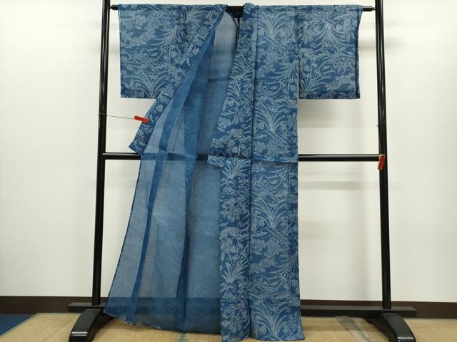 平和屋着物＊夏物　小紋・浴衣兼用　絹紅梅　草花文　絹綿　逸品　CABH7908ze