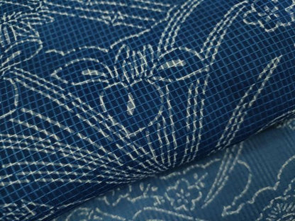 平和屋着物＊夏物　小紋・浴衣兼用　絹紅梅　草花文　絹綿　逸品　CABH7908ze