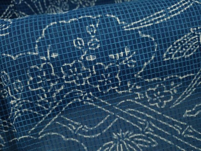平和屋着物＊夏物　小紋・浴衣兼用　絹紅梅　草花文　絹綿　逸品　CABH7908ze