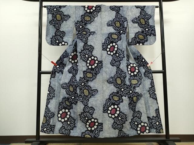 平和屋着物∴夏物　浴衣　有松鳴海絞り　草花文　綿　逸品　CABH7912ze