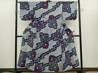 平和屋着物∴夏物　浴衣　有松鳴海絞り　草花文　綿　逸品　CABH7919ze