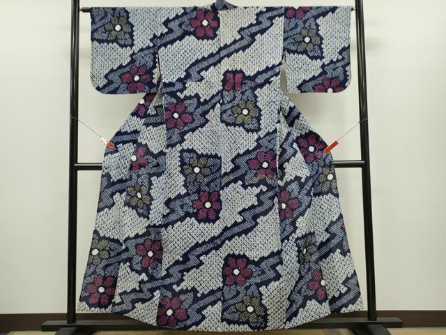 平和屋着物∴夏物　浴衣　有松鳴海絞り　草花文　綿　逸品　CABH7919ze