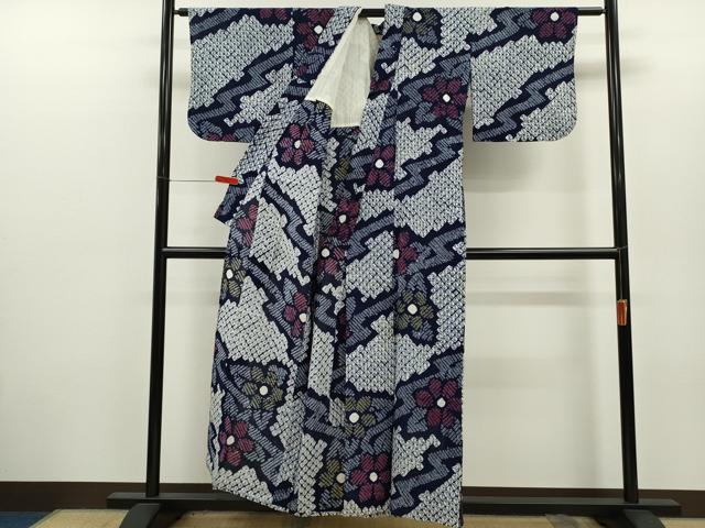 平和屋着物∴夏物　浴衣　有松鳴海絞り　草花文　綿　逸品　CABH7919ze