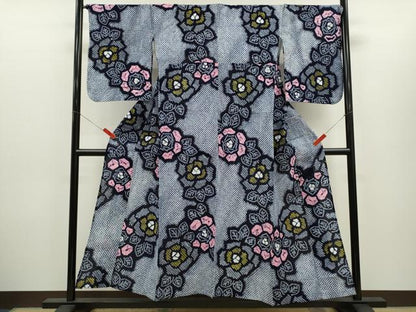 平和屋着物∴夏物　浴衣　有松鳴海絞り　草花文　綿　逸品　CABH7921ze