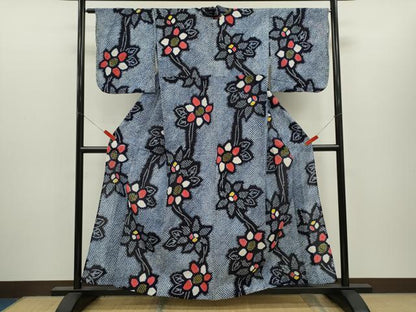 平和屋着物∴夏物　浴衣　有松鳴海絞り　草花文　綿　逸品　CABH7922ze