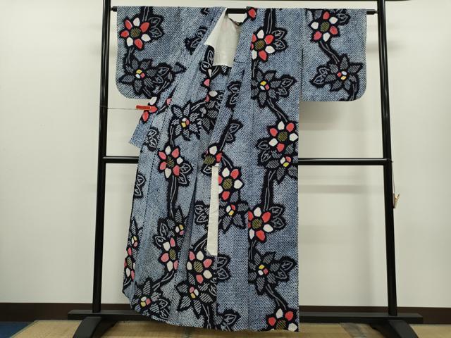平和屋着物∴夏物　浴衣　有松鳴海絞り　草花文　綿　逸品　CABH7922ze