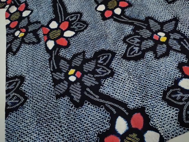 平和屋着物∴夏物　浴衣　有松鳴海絞り　草花文　綿　逸品　CABH7922ze