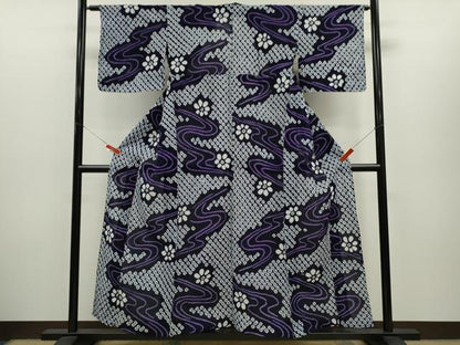 平和屋着物∴夏物　浴衣　有松鳴海絞り　流水花文　綿　逸品　CABH7926ze
