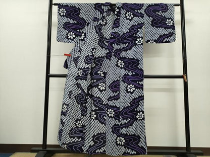 平和屋着物∴夏物　浴衣　有松鳴海絞り　流水花文　綿　逸品　CABH7926ze
