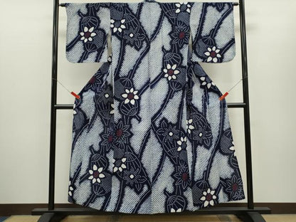 平和屋着物∴夏物　浴衣　有松鳴海絞り　うちわ　舞花文　綿　逸品　CABH7927ze