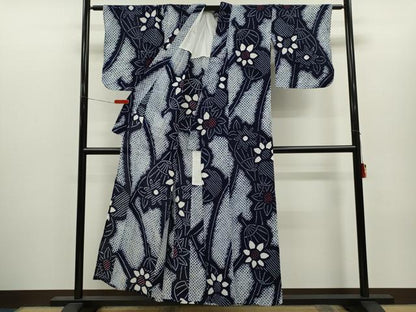 平和屋着物∴夏物　浴衣　有松鳴海絞り　うちわ　舞花文　綿　逸品　CABH7927ze