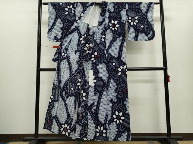 平和屋着物∴夏物　浴衣　有松鳴海絞り　うちわ　舞花文　綿　逸品　CABH7927ze