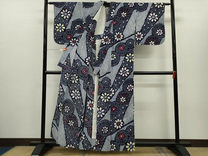 平和屋着物∴夏物　浴衣　有松鳴海絞り　切嵌舞花文　綿　逸品　CABH7934ze