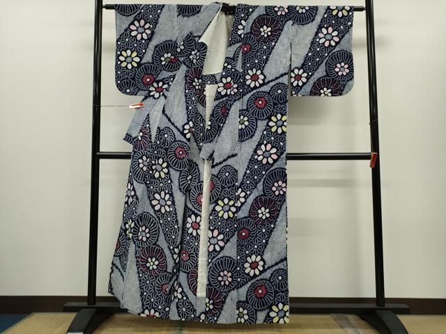 平和屋着物∴夏物　浴衣　有松鳴海絞り　切嵌舞花文　綿　逸品　CABH7934ze
