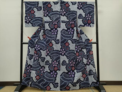 平和屋着物∴夏物　浴衣　有松鳴海絞り　扇面花文　綿　逸品　未使用　CABH7935ze