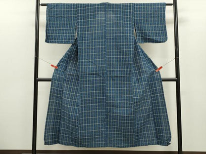 平和屋着物∴夏物　阿波しじら織　浴衣　格子柄　綿　逸品　CABH7941ze