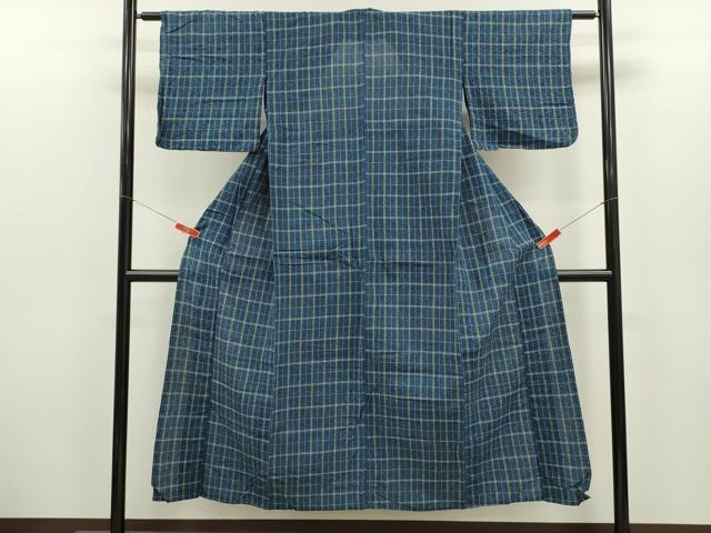 平和屋着物∴夏物　阿波しじら織　浴衣　格子柄　綿　逸品　CABH7941ze